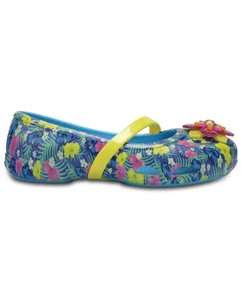 Balerini Crocs Kids' Lina Graphic Flat Albastru - Electric Blue