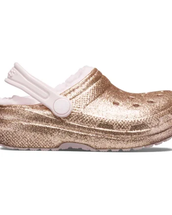 Saboti Crocs New Classic Glitter Lined Clog Kids Roz - Gold/Barely Pink