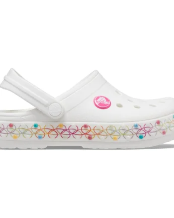 Saboți Crocs Crocband Stretch Necklace Clog Kids Alb - White/Multi
