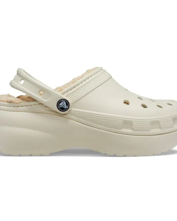 Saboti Crocs Classic Platform Lined Clog Bej - Bone