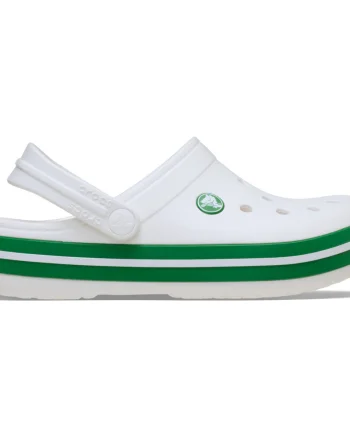 Saboți Crocs Crocband Kid's New Clog Alb - White/Green Ivy