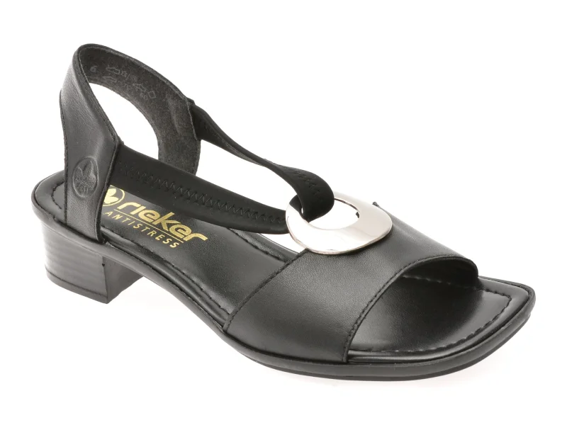 Sandale RIEKER negre, 62662, din piele naturala