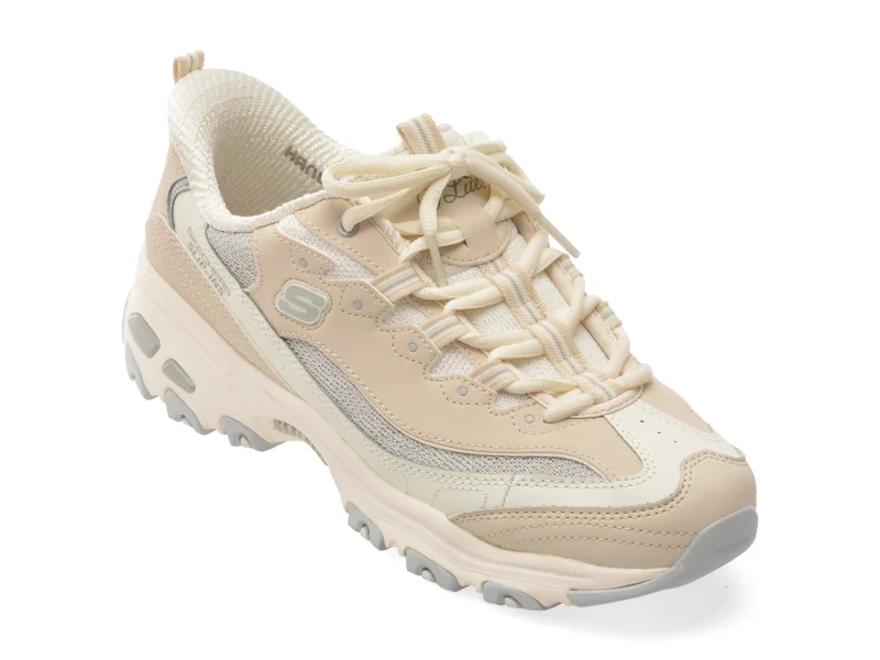Pantofi sport SKECHERS bej, D LITES, din material textil si piele naturala
