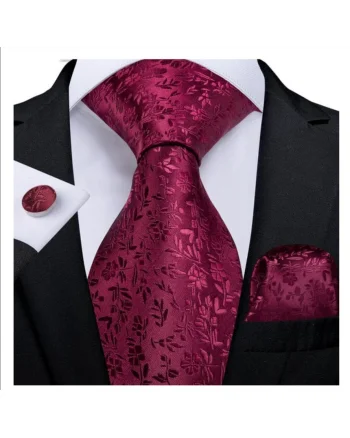 Set cravata bordo grena + batista + butoni - matase - model 121