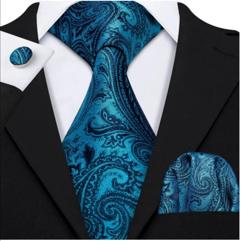 Set cravata albastra + batista + butoni - matase - model 222