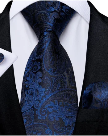 Set cravata bleumarin matase + batista + butoni - model 380