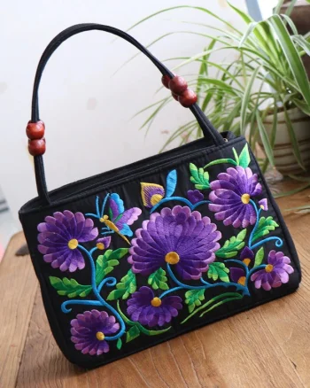 Geanta cu flori din material textil, cu broderie, model 4