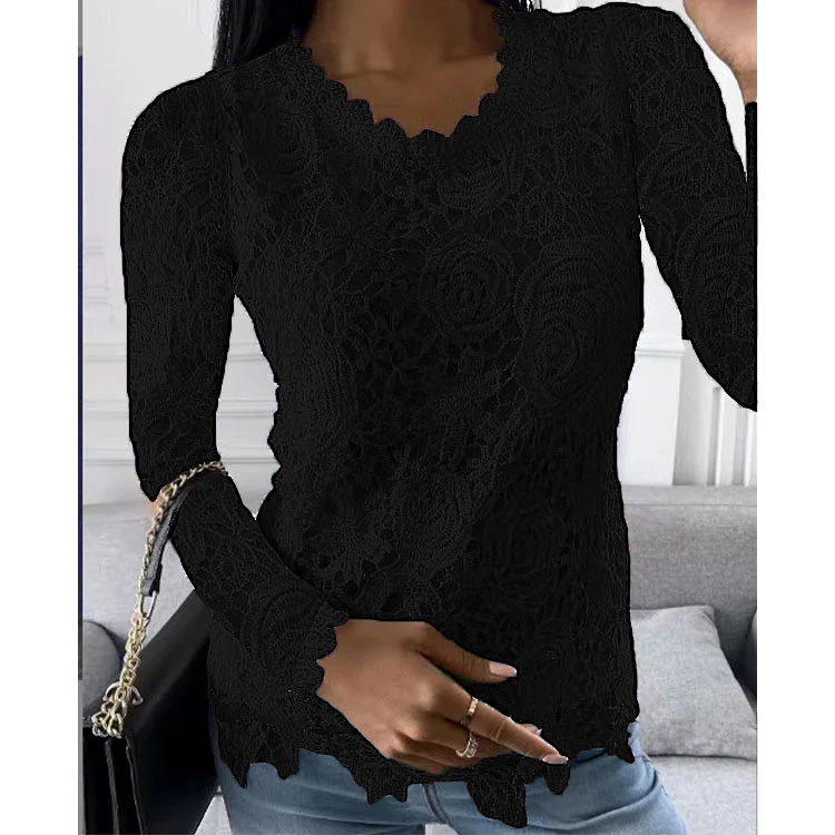Bluza eleganta neagra de dama model cu dantela, marimea 3XL, model 2