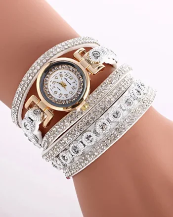 Ceas de dama elegant, cu cristale, alb