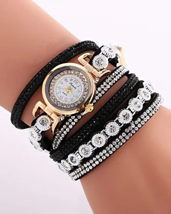 Ceas de dama elegant, cu cristale, negru