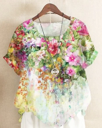 Bluza cu flori, de dama, maneca scurta, model 16, marimea M