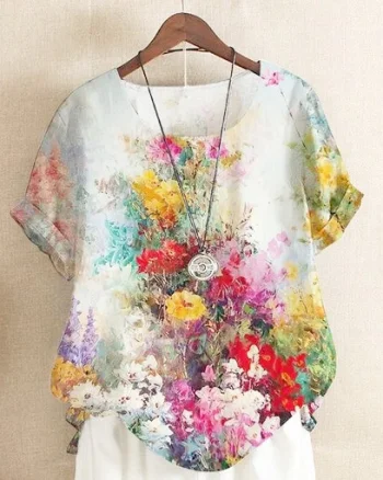 Bluza cu flori, de dama, maneca scurta, model 17, marimea M