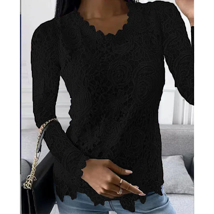 Bluza eleganta nragra de dama model cu dantela, marimea M, model 5