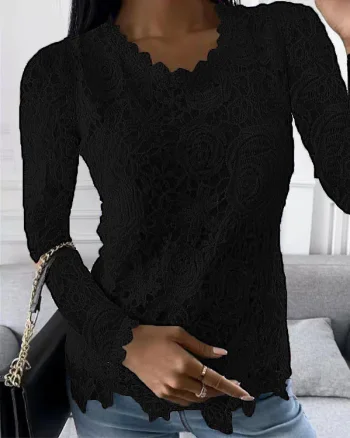 Bluza eleganta nragra de dama model cu dantela, marimea M, model 5