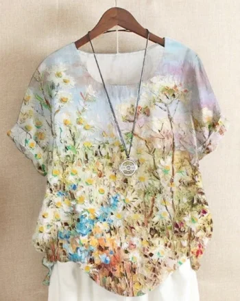 Bluza cu flori, de dama, maneca scurta, model 35-1, marimea M