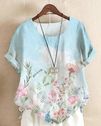 Bluza cu flori, de dama, maneca scurta, model 108 - marimea M