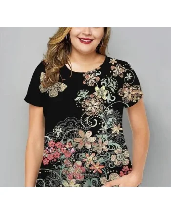 Bluza cu flori, de dama, maneca scurta, model 126 - marimea M