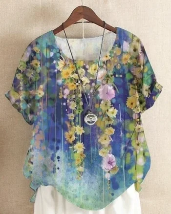 Bluza cu flori, de dama, maneca scurta, model 127, marime XL
