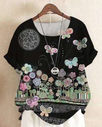 Bluza cu flori, de dama, maneca scurta, model 128, marime XL