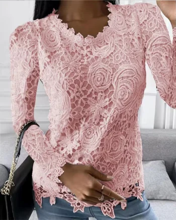 Bluza eleganta alba de dama, maneca lunga, model cu dantela, model 4