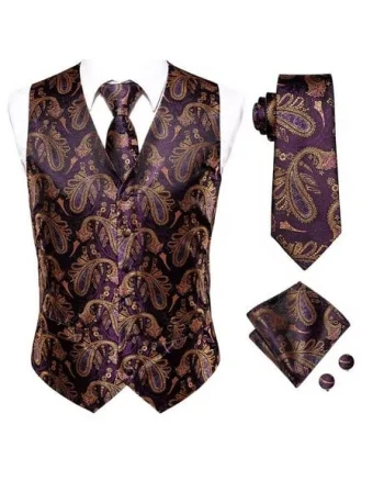 Set vesta + cravata + batista + butoni, matase - model 35