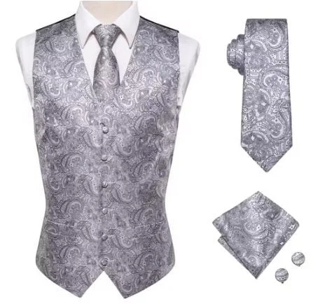 Set vesta + cravata + batista + butoni, matase - model 38