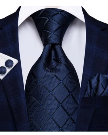Set cravata bleumarin + batista + butoni - matase - model 36