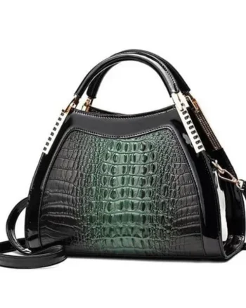 Geanta / poseta lacuita de dama Fusy, aspect deosebit, verde cu negru