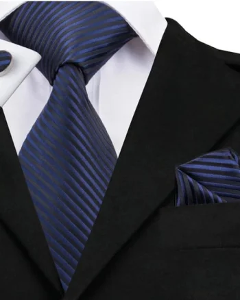 Set cravata bleumarin + batista + butoni - matase - model 347