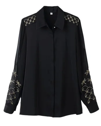 Bluza neagra eleganta cu broderie, model 147
