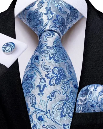 Set cravata bleu + batista + butoni - matase -- model 862