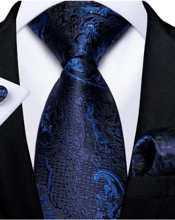 Set cravata bleumarin + batista + butoni - matase - model 326