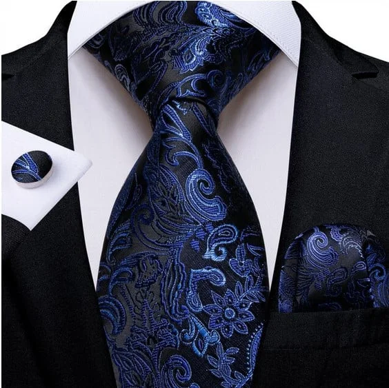 Set cravata bleumarin + batista + butoni - matase - model 445