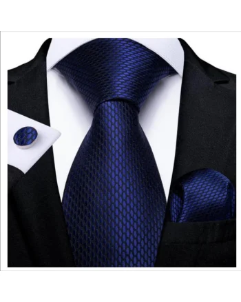 Set cravata bleumarin + batista + butoni - matase - model 24