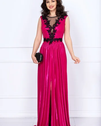 Rochie de seara Ginette fuchsia peliculizata cu broderie aplicata