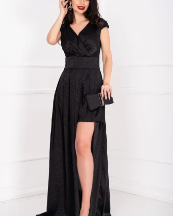 Rochie eleganta neagra dungata cu decupaj pe picior