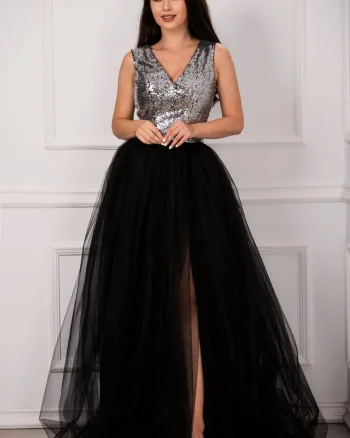 Rochie de seara Cinderella din tulle cu paiete argintii