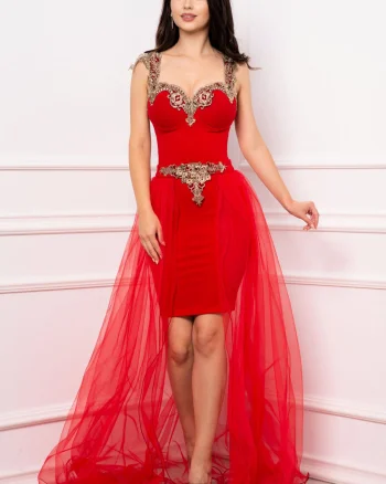 Rochie de seara eleganta Marylin rosie cu trena detasabila