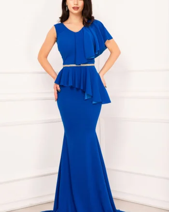 Rochie sirena de nasa Rachel eleganta albastra cu volan amplu