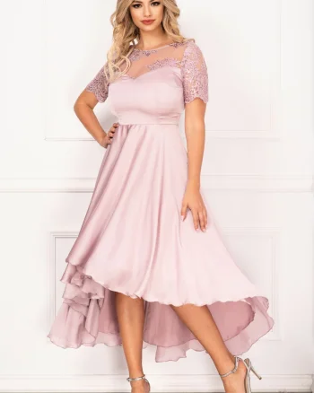 Rochie de seara rose asimetrica cu broderie si paiete