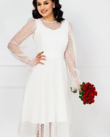 Rochie InPuff eleganta de cununie ivoire acoperita de tul cu buline