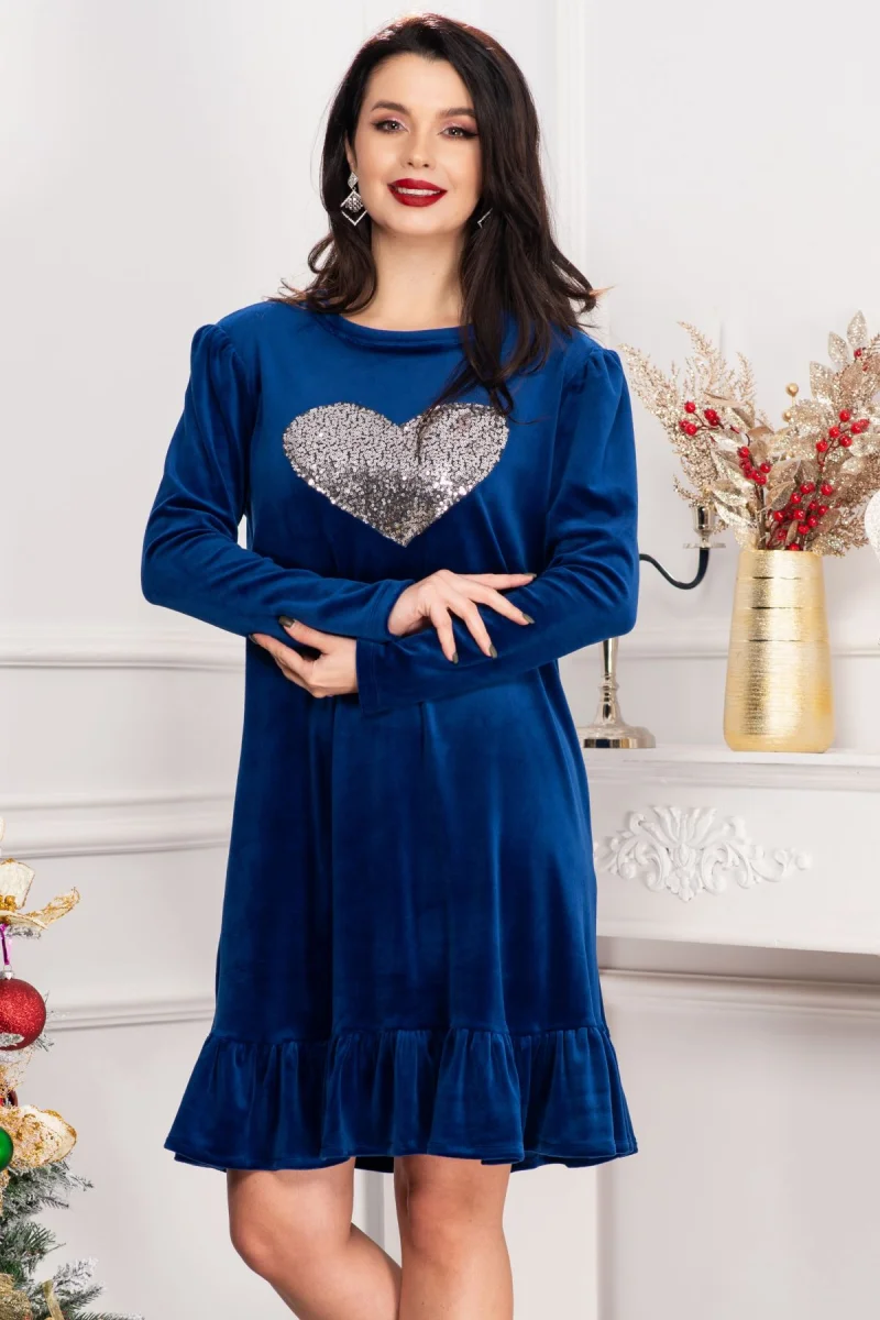 Rochie din catifea Alma albastru royal cu inima din paiete