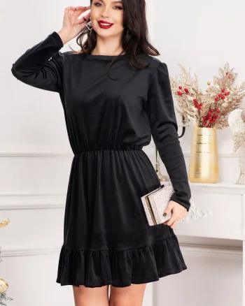 Rochie in clos Cherry din catifea neagra cu volanas