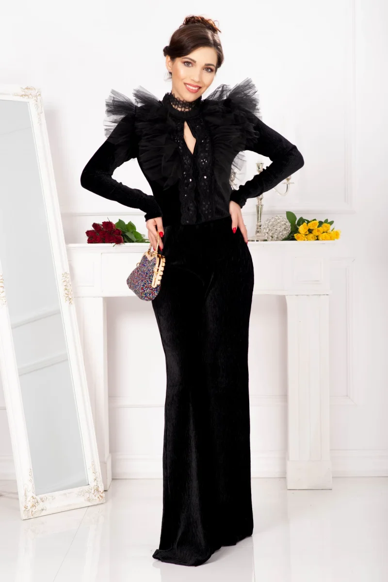Pantaloni evazati din catifea cu structura eleganta