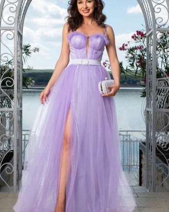 Rochie de seara lila din tulle cu corset