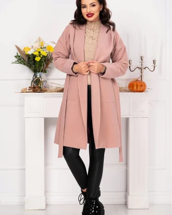 Palton elegant Pretty Girl rose cu gluga si cordon