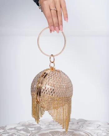 Clutch auriu elegant tip sfera decorat cu strassuri
