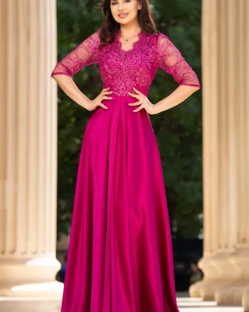Rochie de seara lunga orhidee Lucrezia din tafta cu broderie