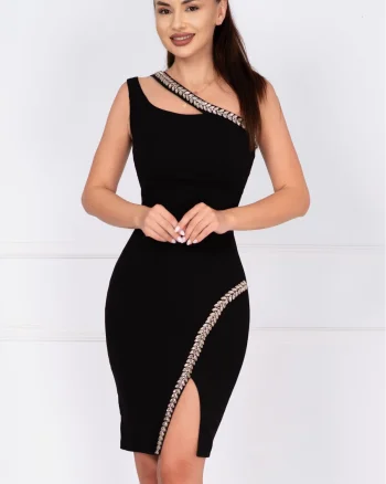 Rochie de ocazie neagra Florence decorata cu pietre sclipitoare