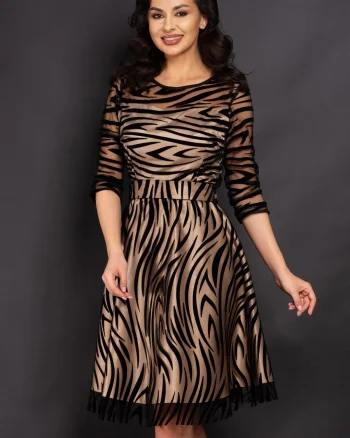 Rochie de ocazie midi Francesca cu model zebrat si dublura bej